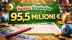 Superenalotto, sette mesi senza il jackpot: la cifra folle di 95,5 milioni &egrave; gi&agrave; la undicesima pi&ugrave; alta di sempre