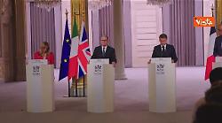 Meloni alla conferenza stampa congiunta con Marcon, Merz e Starmer al vertice su Hormuz a Parigi