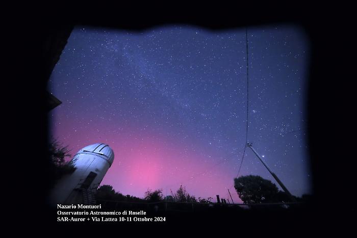 Grosseto, l'aurora boreale ripresa dall'osservatorio astronomico di Roselle: uno spettacolo che lascia a bocca aperta