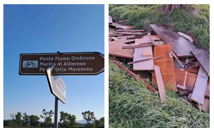 Grosseto, rifiuti di grandi dimensioni verso il ponte del Fiume Ombrone
