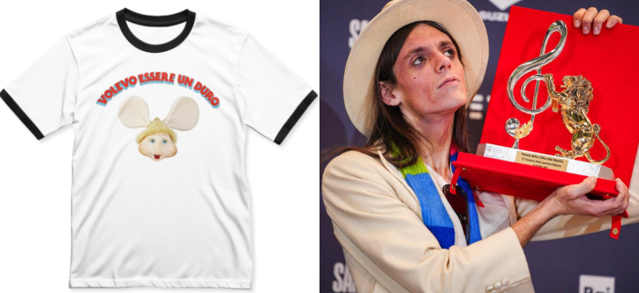 Lucio Corsi e la t-shirt con Topo Gigio