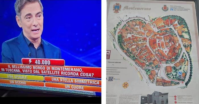 Il borgo di Montemerano protagonista all'Eredità: la curiosa forma a cuore incanta tutti
