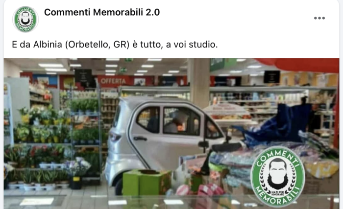L'anziano in minicar "a tutta birra" nel supermercato conquista i "Commenti memorabili" 