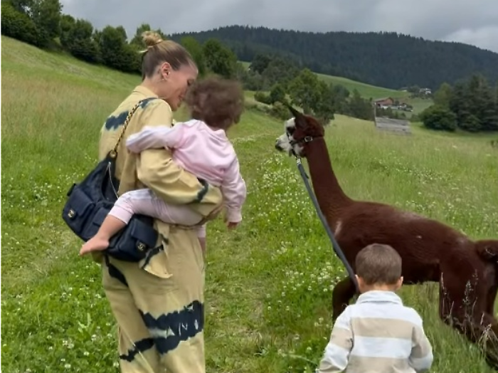 Chiara Nasti, le foto di lady Zaccagni in vacanza  a Rio di Pusteria con gli alpaca e i figli: "Amanti della natura"