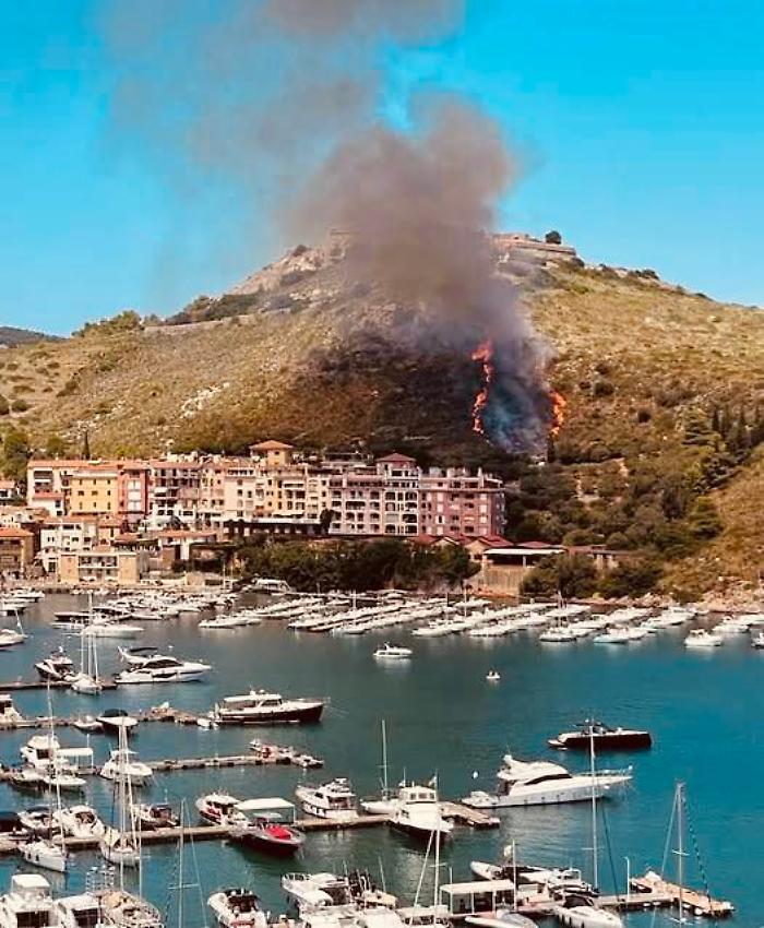 Fiamme sulla collina, il rogo minaccia le abitazioni: in azione l'elicottero