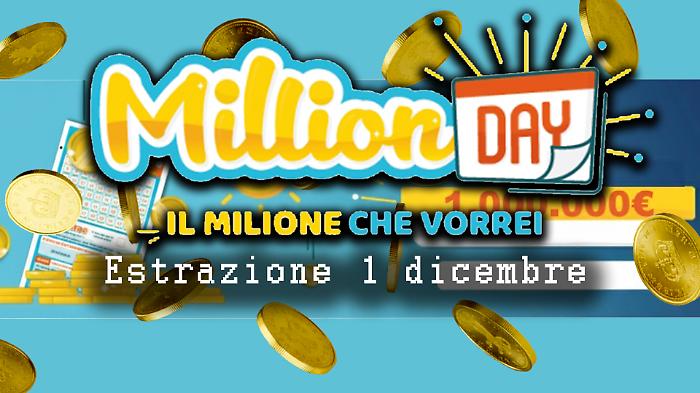 Million Day e Million Day Extra di oggi lunedì 1 dicembre: i numeri vincenti delle estrazioni