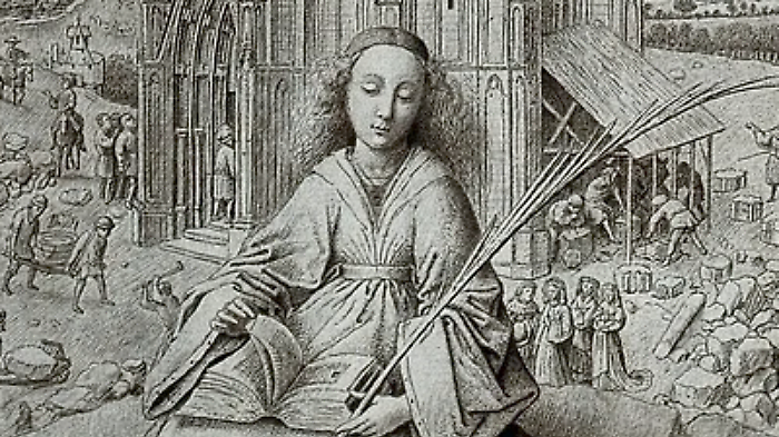 Santa Barbara in un'incisione