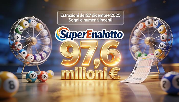 Lotto, Superenalotto e 10eLotto. Estrazione di oggi 27 dicembre: nessun 6. Il jackpot vola a 97,6 milioni