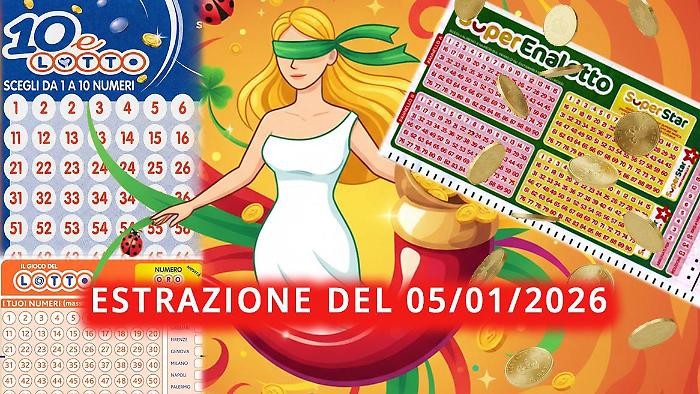 Lotto, Superenalotto, 10eLotto: i numeri vincenti delle estrazioni di oggi luned&igrave; 5 gennaio. Il jackpot sfonda il muro dei 100 milioni