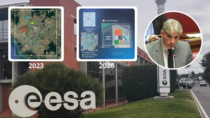 Durante la visita all'Esrin il deputato Marco Simiani (nella cornice) svela il progetto Esa in Cernaia