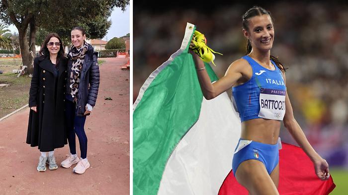 L'assessora Azzurra Droghini con l'atleta Nadia Battocletti, a destra Battocletti alle olimpiadi di Parigi 2024