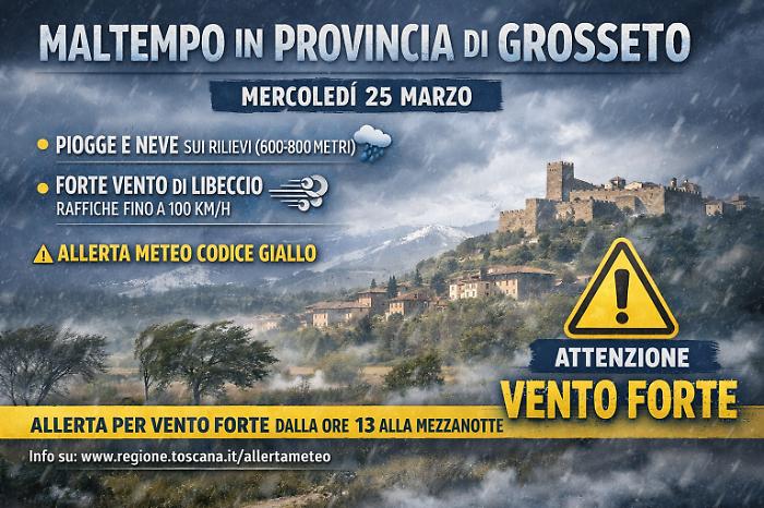 Freddo, vento a 100 chilometri orari e rischio neve: in Maremma torna l'inverno